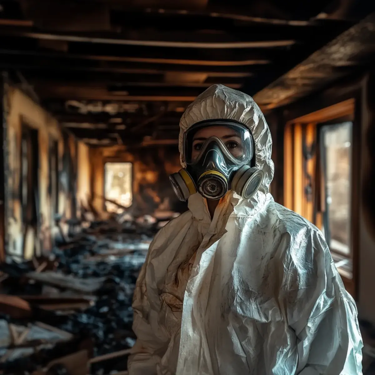 Inspector checking post-fire damage
