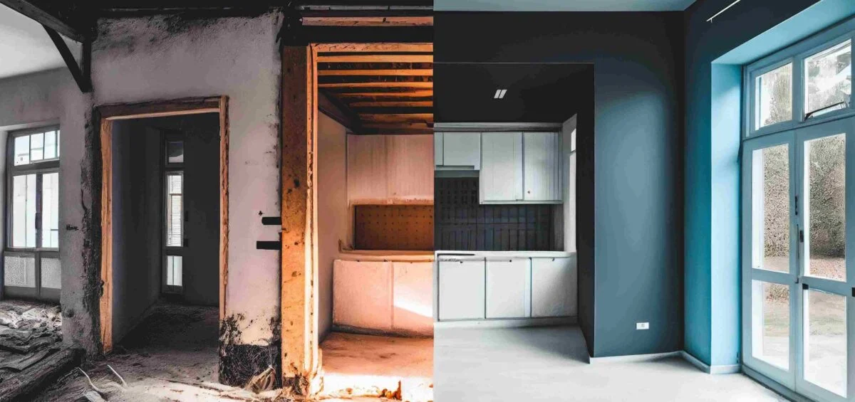 Water damage restoration in progress