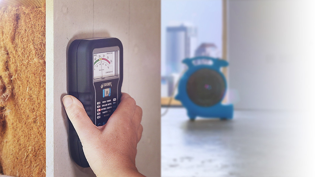 Technician inspecting water damage