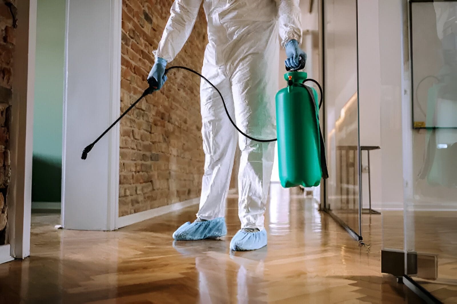 Technician sanitizing damaged area